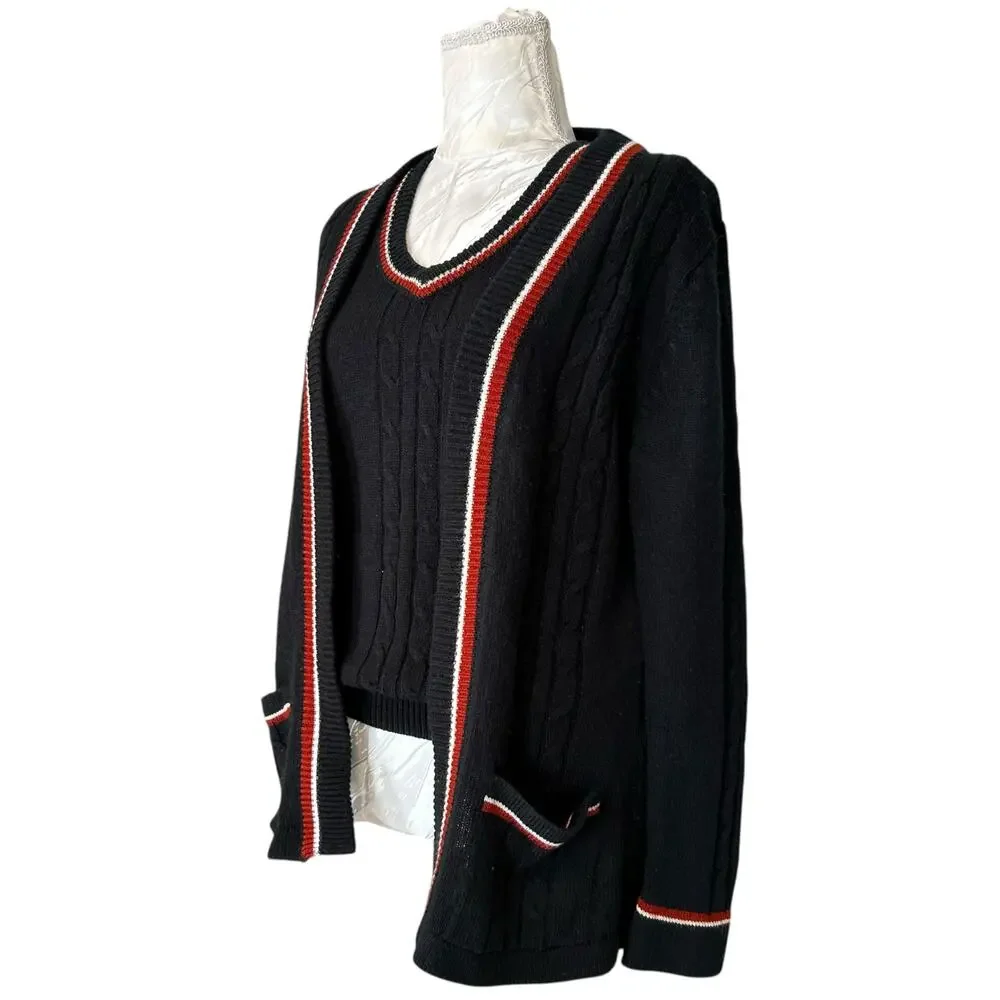 Vintage 50s/60s Cable Knit Sweater Vest Set Black Small - Picture 16 of 16